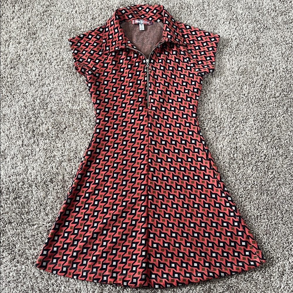 Urban Outfitters Arlo Geometric Patterned Zip-Up Collared Dress